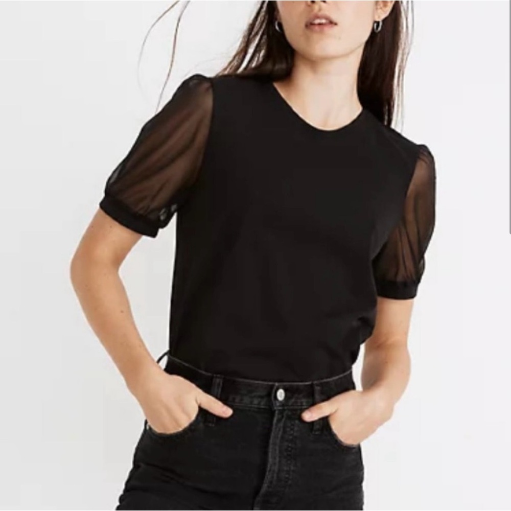 Madewell Black Sheer Sleeve Tee